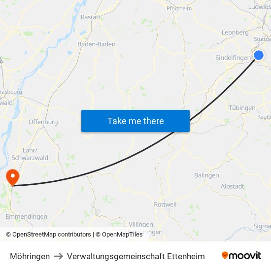 Möhringen to Verwaltungsgemeinschaft Ettenheim map