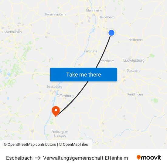 Eschelbach to Verwaltungsgemeinschaft Ettenheim map