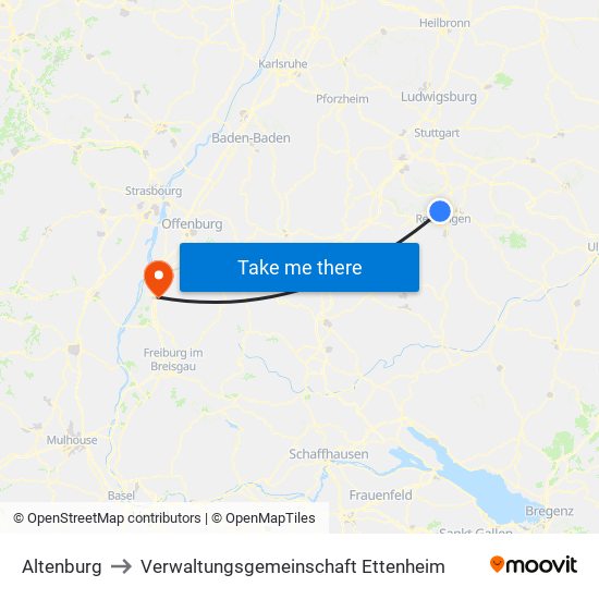 Altenburg to Verwaltungsgemeinschaft Ettenheim map