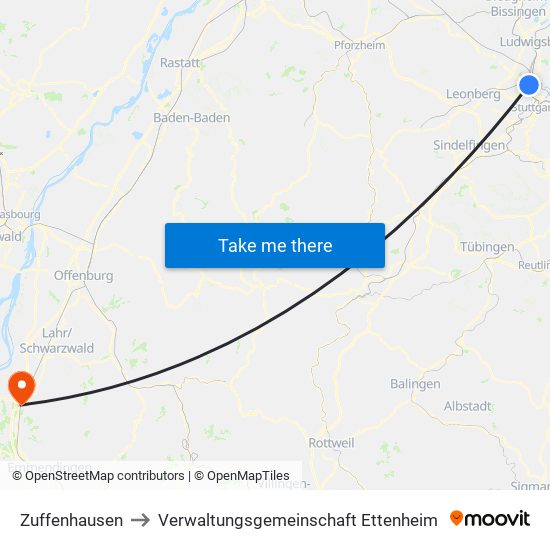 Zuffenhausen to Verwaltungsgemeinschaft Ettenheim map