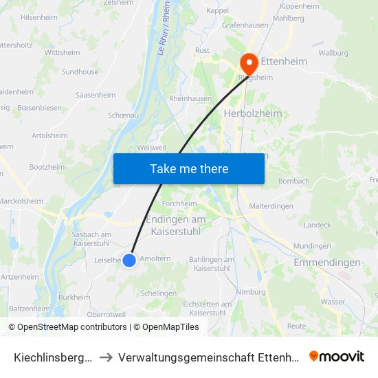 Kiechlinsbergen to Verwaltungsgemeinschaft Ettenheim map