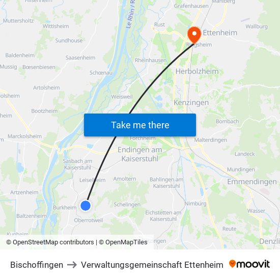 Bischoffingen to Verwaltungsgemeinschaft Ettenheim map