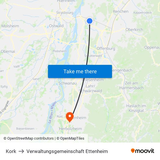 Kork to Verwaltungsgemeinschaft Ettenheim map