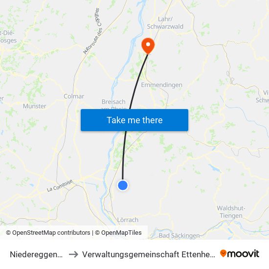 Niedereggenen to Verwaltungsgemeinschaft Ettenheim map