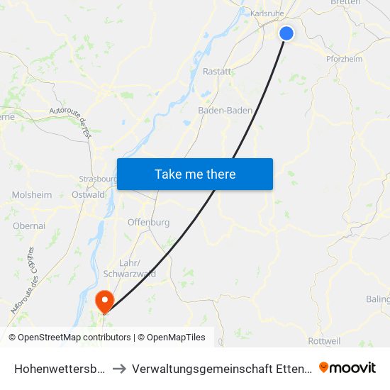 Hohenwettersbach to Verwaltungsgemeinschaft Ettenheim map