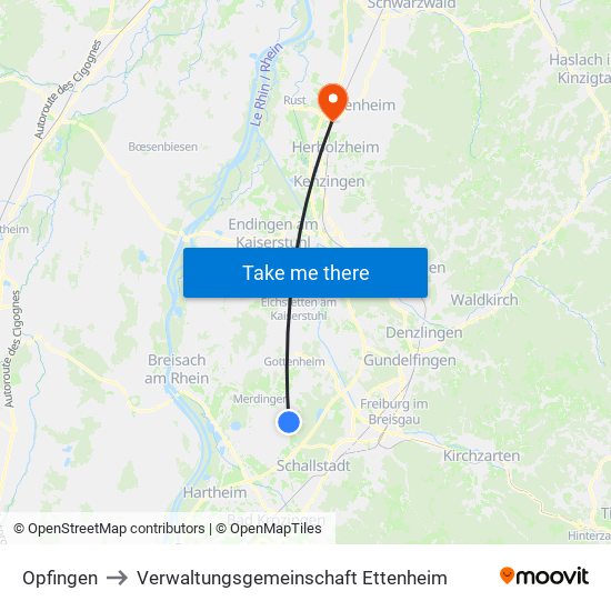 Opfingen to Verwaltungsgemeinschaft Ettenheim map