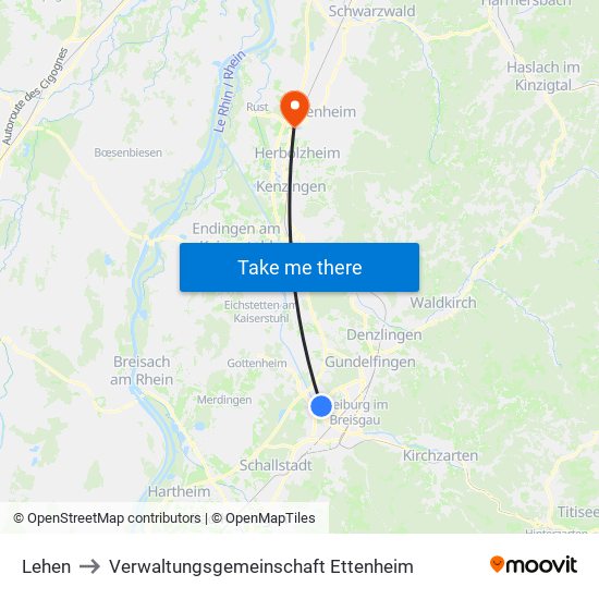 Lehen to Verwaltungsgemeinschaft Ettenheim map