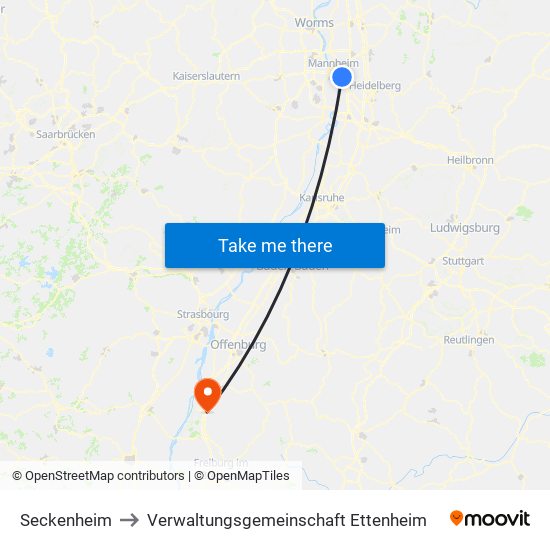 Seckenheim to Verwaltungsgemeinschaft Ettenheim map