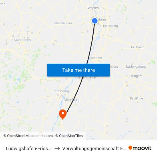 Ludwigshafen-Friesenheim to Verwaltungsgemeinschaft Ettenheim map