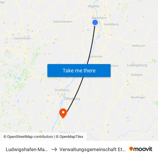 Ludwigshafen-Maudach to Verwaltungsgemeinschaft Ettenheim map