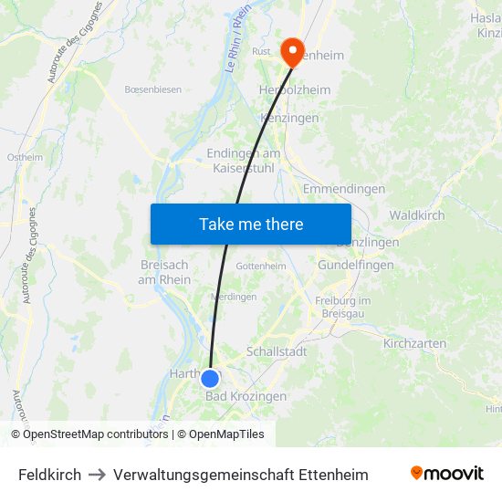 Feldkirch to Verwaltungsgemeinschaft Ettenheim map