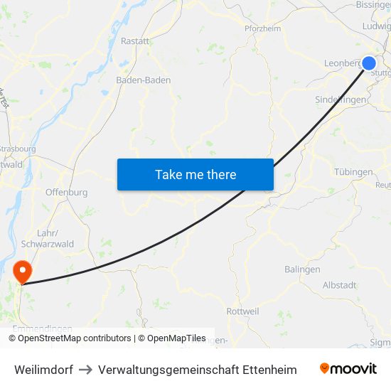 Weilimdorf to Verwaltungsgemeinschaft Ettenheim map