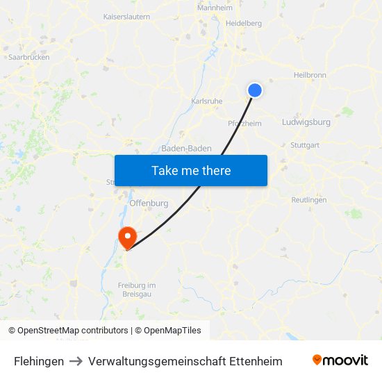 Flehingen to Verwaltungsgemeinschaft Ettenheim map