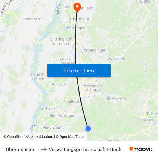 Obermünstertal to Verwaltungsgemeinschaft Ettenheim map