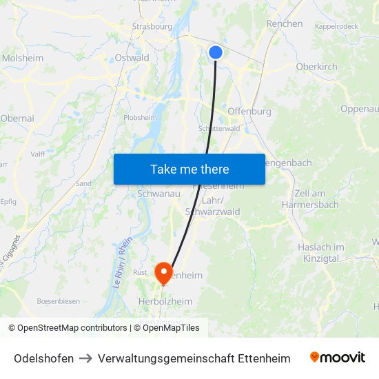 Odelshofen to Verwaltungsgemeinschaft Ettenheim map