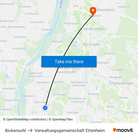 Bickensohl to Verwaltungsgemeinschaft Ettenheim map