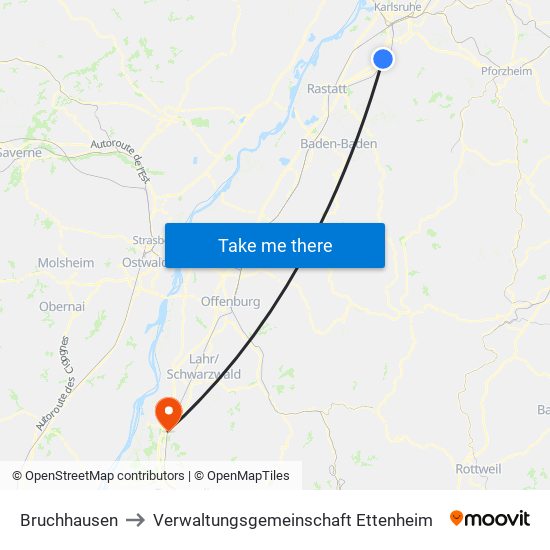 Bruchhausen to Verwaltungsgemeinschaft Ettenheim map