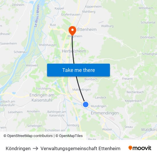 Köndringen to Verwaltungsgemeinschaft Ettenheim map