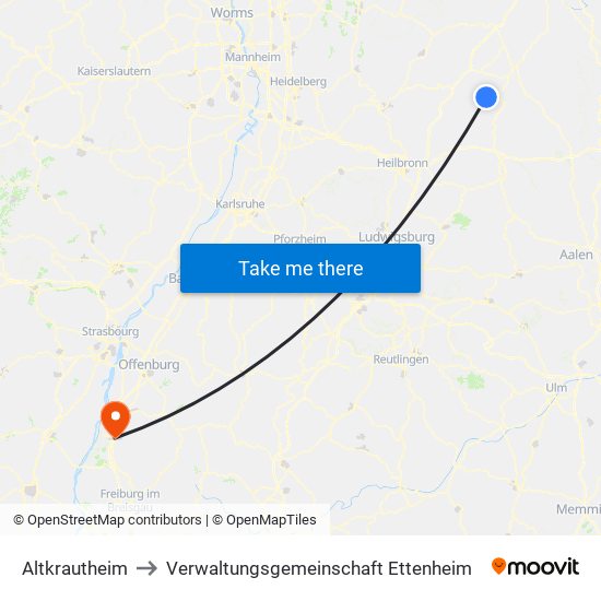 Altkrautheim to Verwaltungsgemeinschaft Ettenheim map