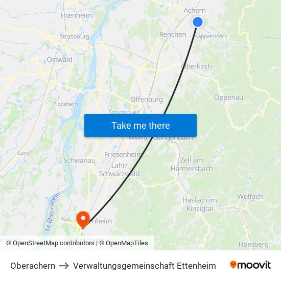 Oberachern to Verwaltungsgemeinschaft Ettenheim map