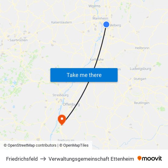 Friedrichsfeld to Verwaltungsgemeinschaft Ettenheim map