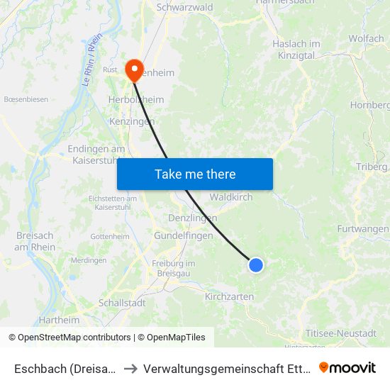 Eschbach (Dreisamtal) to Verwaltungsgemeinschaft Ettenheim map