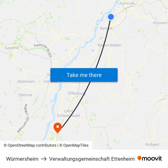 Würmersheim to Verwaltungsgemeinschaft Ettenheim map