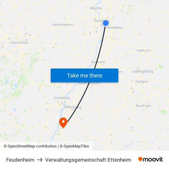 Feudenheim to Verwaltungsgemeinschaft Ettenheim map