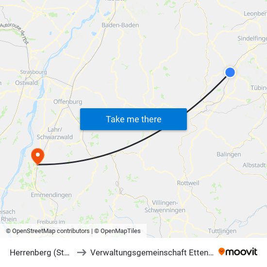 Herrenberg (Stadt) to Verwaltungsgemeinschaft Ettenheim map