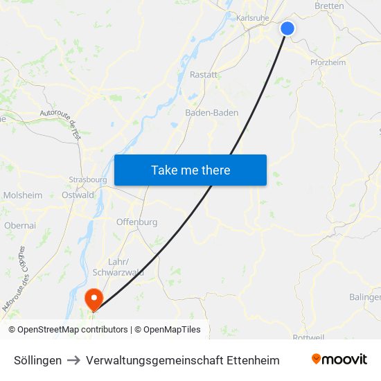 Söllingen to Verwaltungsgemeinschaft Ettenheim map