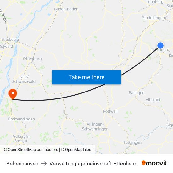 Bebenhausen to Verwaltungsgemeinschaft Ettenheim map