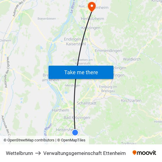 Wettelbrunn to Verwaltungsgemeinschaft Ettenheim map