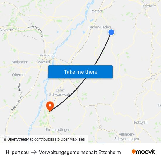 Hilpertsau to Verwaltungsgemeinschaft Ettenheim map