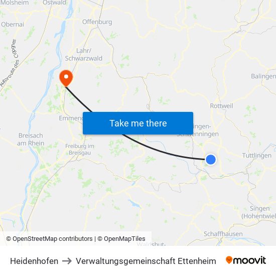 Heidenhofen to Verwaltungsgemeinschaft Ettenheim map