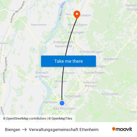 Biengen to Verwaltungsgemeinschaft Ettenheim map