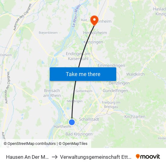 Hausen An Der Möhlin to Verwaltungsgemeinschaft Ettenheim map