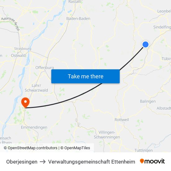 Oberjesingen to Verwaltungsgemeinschaft Ettenheim map