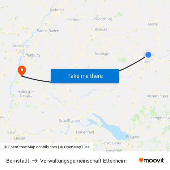 Bernstadt to Verwaltungsgemeinschaft Ettenheim map