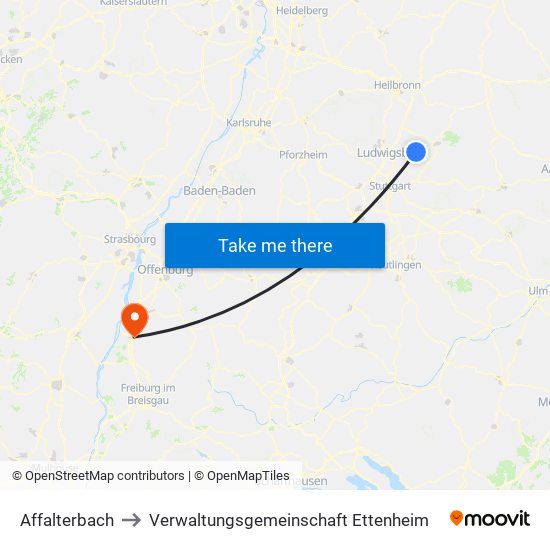 Affalterbach to Verwaltungsgemeinschaft Ettenheim map