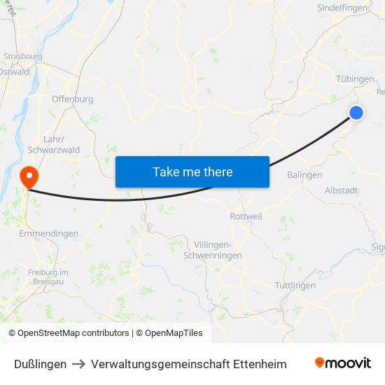 Dußlingen to Verwaltungsgemeinschaft Ettenheim map