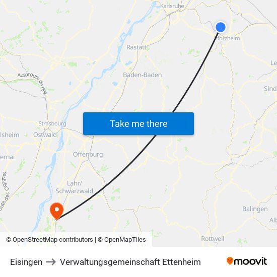 Eisingen to Verwaltungsgemeinschaft Ettenheim map