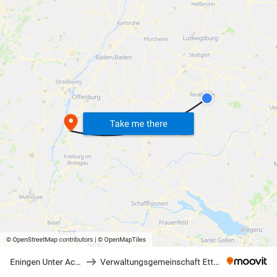 Eningen Unter Achalm to Verwaltungsgemeinschaft Ettenheim map