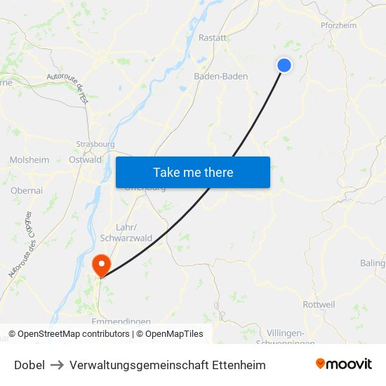 Dobel to Verwaltungsgemeinschaft Ettenheim map