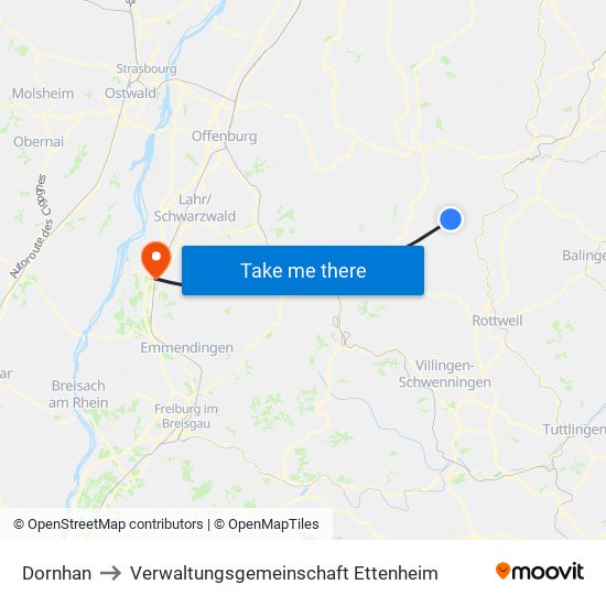 Dornhan to Verwaltungsgemeinschaft Ettenheim map