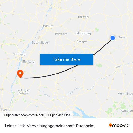 Leinzell to Verwaltungsgemeinschaft Ettenheim map