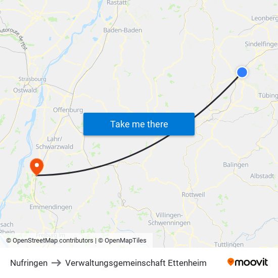 Nufringen to Verwaltungsgemeinschaft Ettenheim map