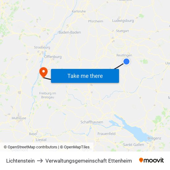 Lichtenstein to Verwaltungsgemeinschaft Ettenheim map