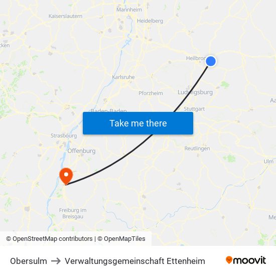 Obersulm to Verwaltungsgemeinschaft Ettenheim map