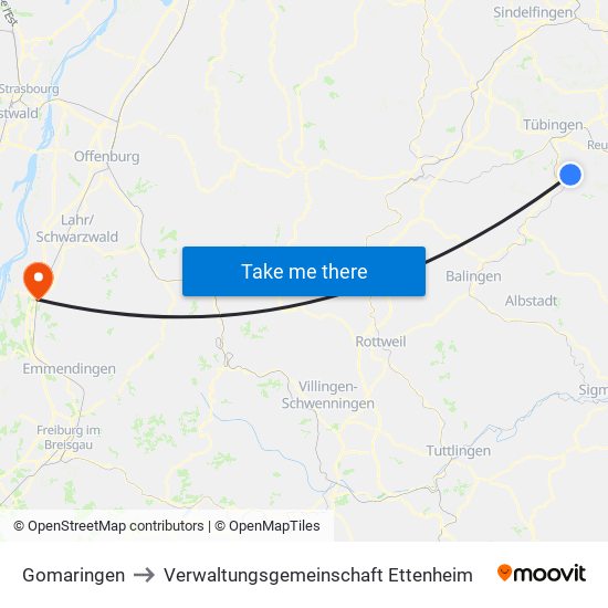 Gomaringen to Verwaltungsgemeinschaft Ettenheim map