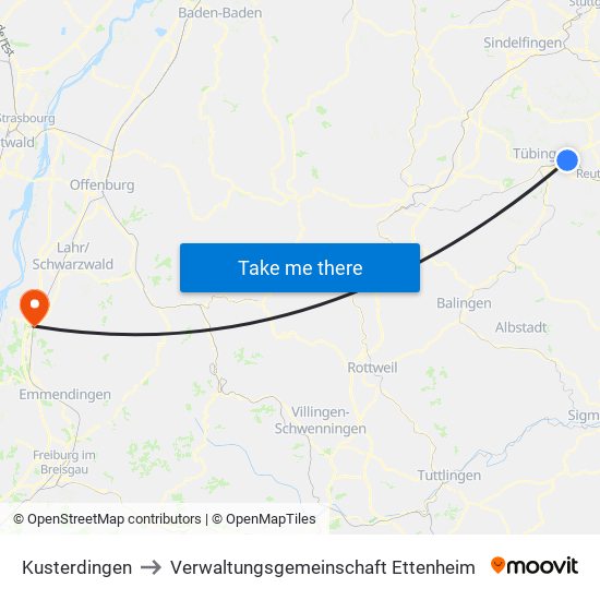 Kusterdingen to Verwaltungsgemeinschaft Ettenheim map